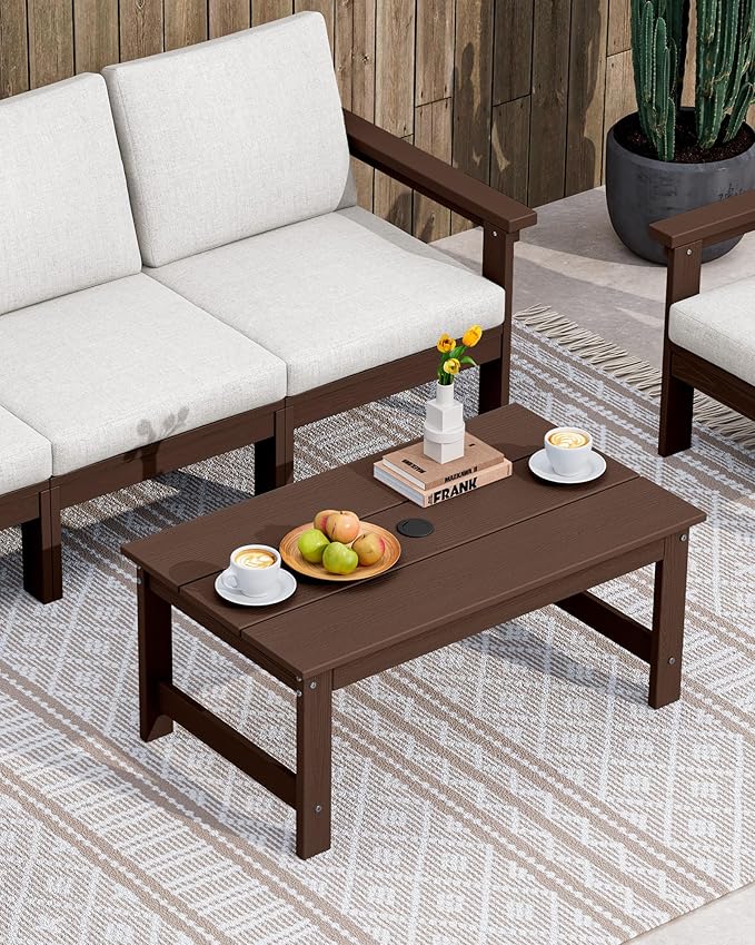 SERWALL HDPE Patio Coffee Table, Rectangle Outdoor Coffee Table, All-Weather - Image 2