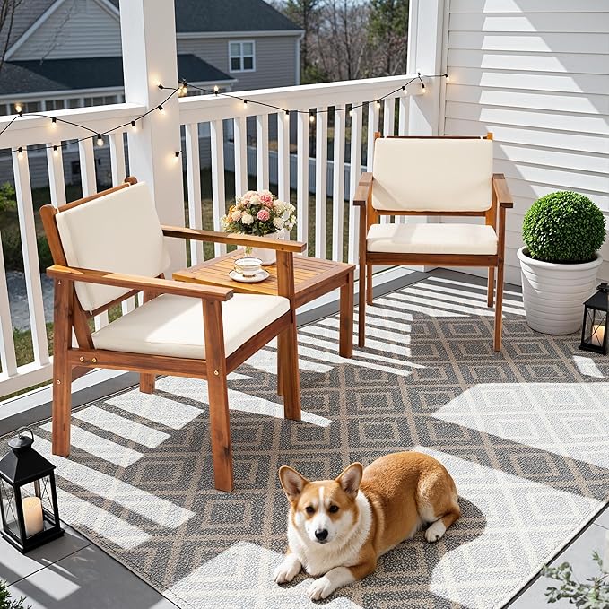 Flamaker Patio Chairs 3 Piece Acacia Wood Patio Furniture - Image 6
