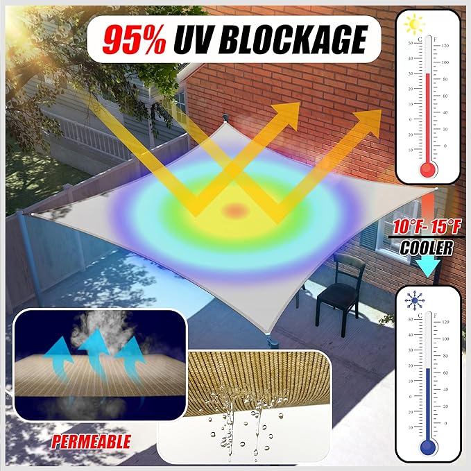 ColourTree TAPR1616 Custom Size 19' x 24' Black Sun Shade Sail Canopy UV Block - Image 2