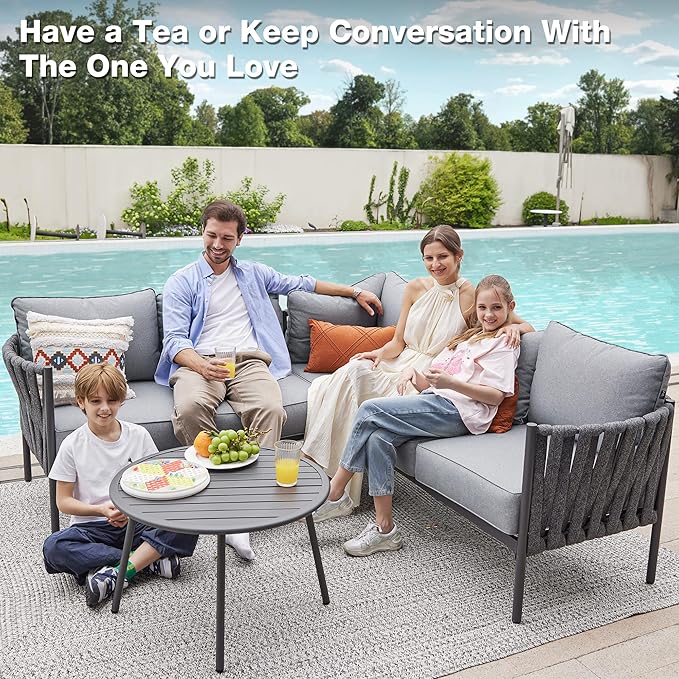 Outdoor Patio Furniture, 6 Pieces Outdoor Sectional L-Shaped Sofa Patio - Image 2