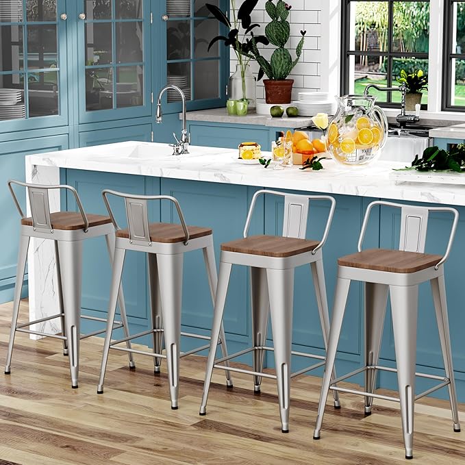 WENTMENT Bar Stools Set of 4 Counter Height Stools - Image 5