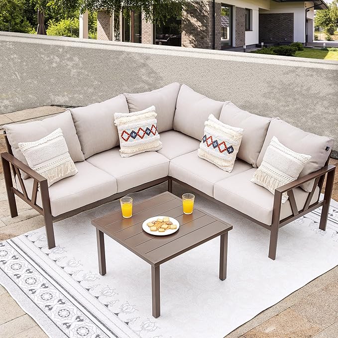 Patio Furniture Set, 6 Pieces Outdoor Couch Sectional, L Shaped Patio Sofa by COMLAXFIELD