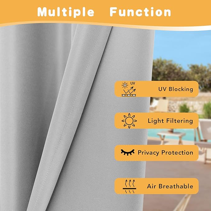 HolidayIdeas Outdoor Curtains for Patio Waterproof, 4 Panels - Image 3
