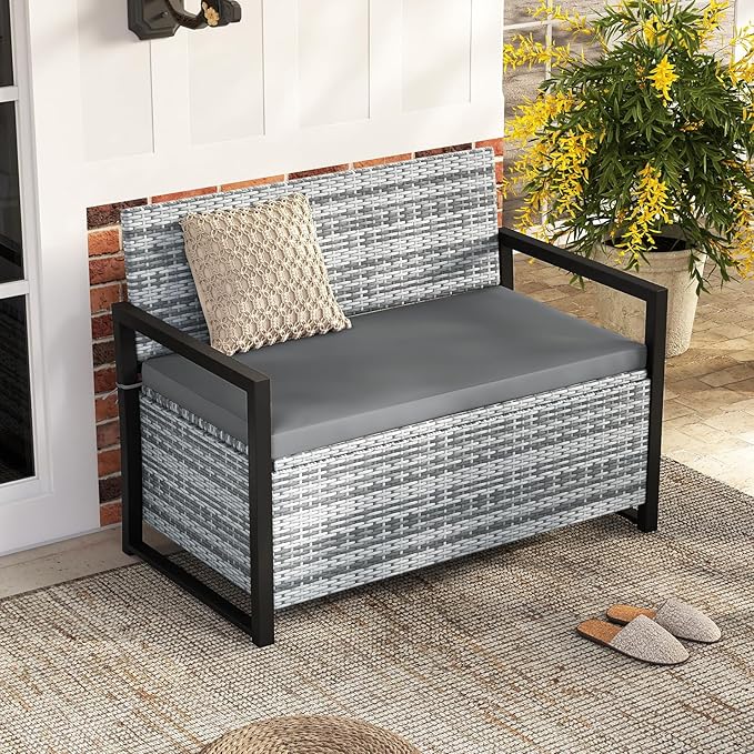 RELAX4LIFE Wicker Outdoor Bench - Image 8