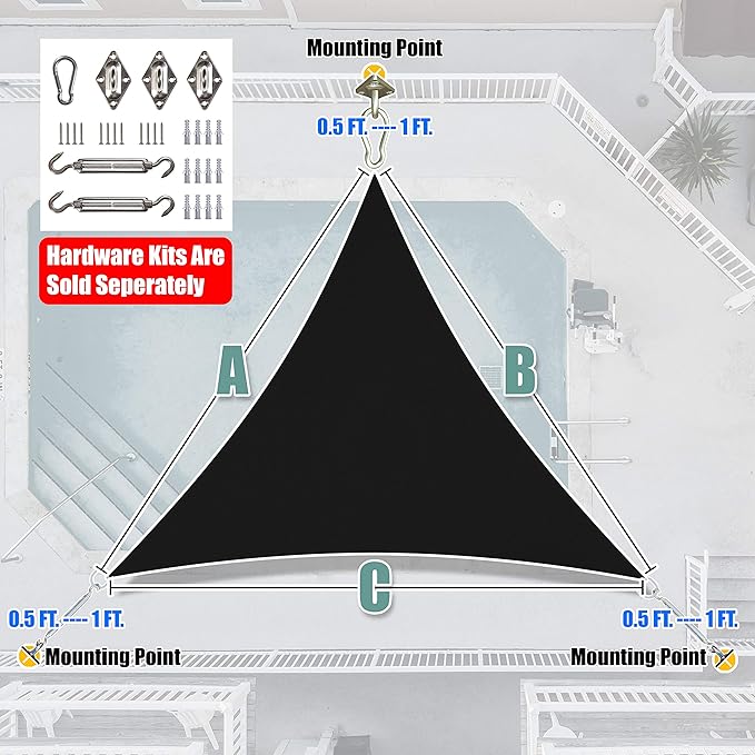 Amgo Custom Size 19' x 19' x 19' Black Triangle Sun Shade Sail UPF50+ AGTAPRT12 - Image 8