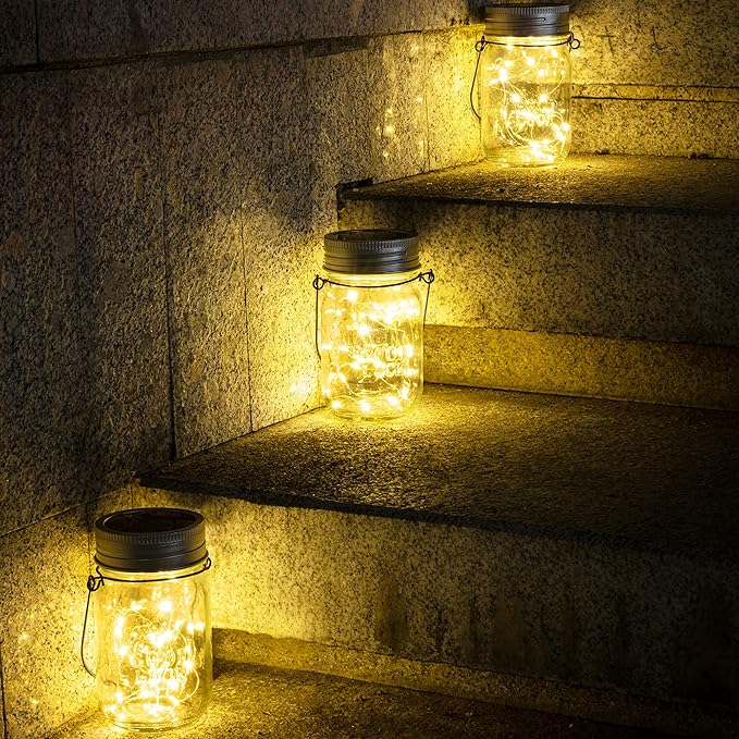 GIGALUMI Hanging Mason Jar Solar Lights, 6 Pack 30 Led Hanging Solar Lanterns - Image 4
