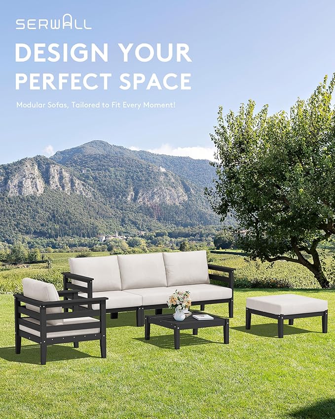 SERWALL HDPE Patio Furniture Set, 2 Pieces Outdoor Sectional Sofa Set, - Image 3