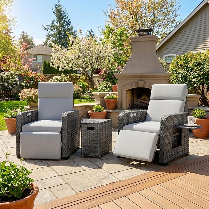 Restland Outdoor Recliner with Independent Adjustable Back & Footrest Wicker by Restland