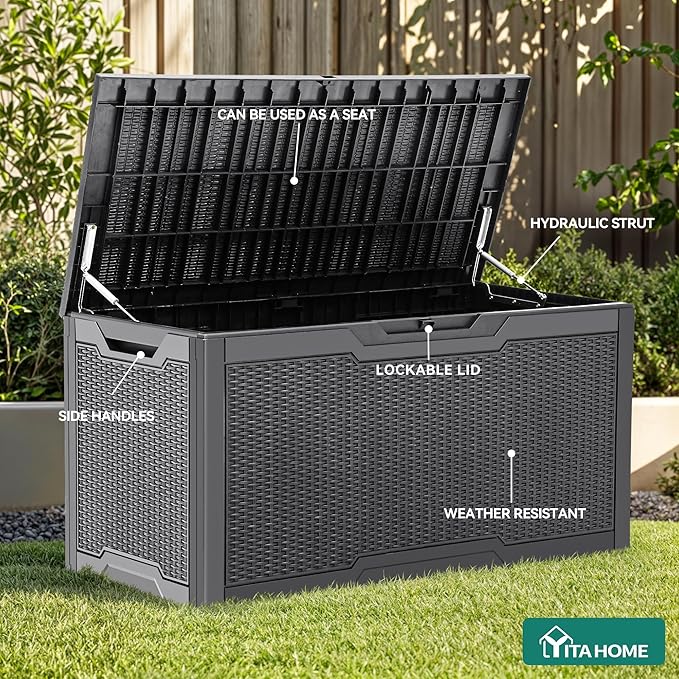 YITAHOME 100 Gallon Resin Deck Box, Weather Resistant Outdoor Storage Box - Image 3