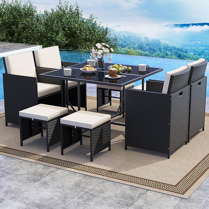 Tangkula 9 Piece Patio Dining Set, Rattan Chairs - Image 2
