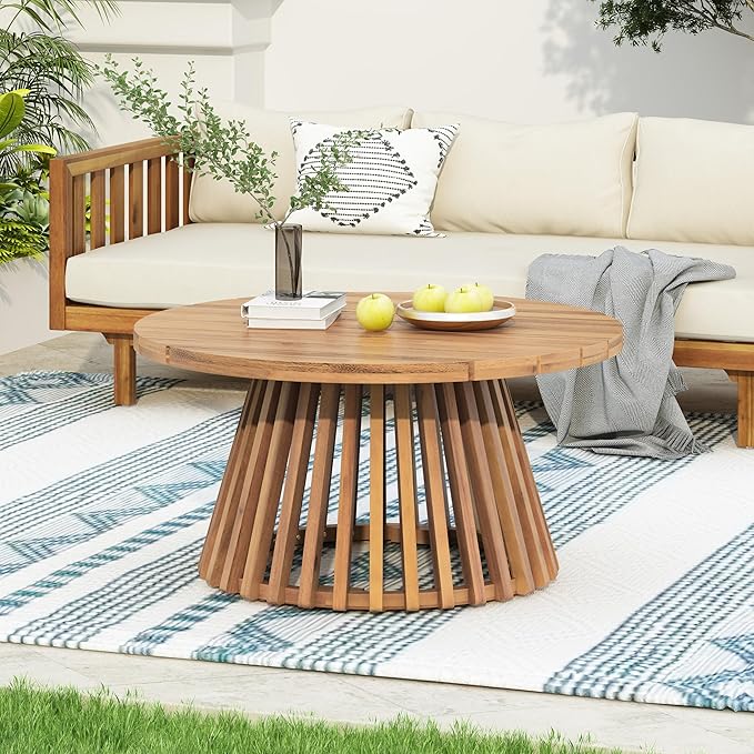 Merax Patio Outdoor Acacia Wood Round Coffee Table - Image 2