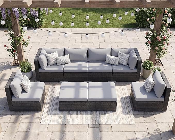 NICESOUL 8 Person Outdoor Patio Furniture Set, Extra Large Wicker Sectional Sofa - Image 2