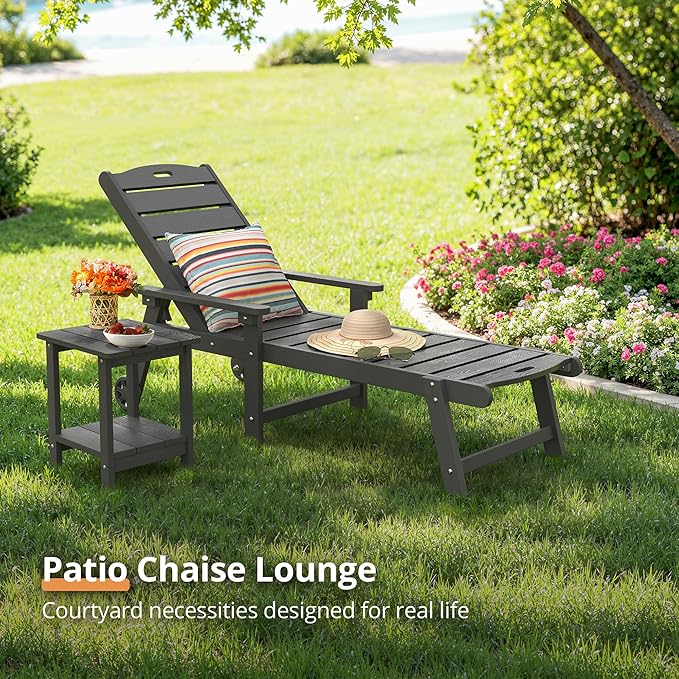LUE BONA Outdoor Chaise Lounge Chairs Set of 4, HDPS Chaise Lounger, 5 - Image 5