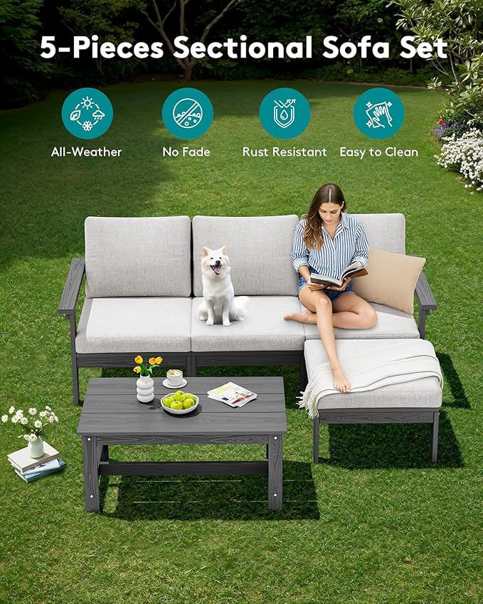 SERWALL Outdoor Sectional Sofa Set, 5-piece Outdoor Modula Couch Set - Image 3
