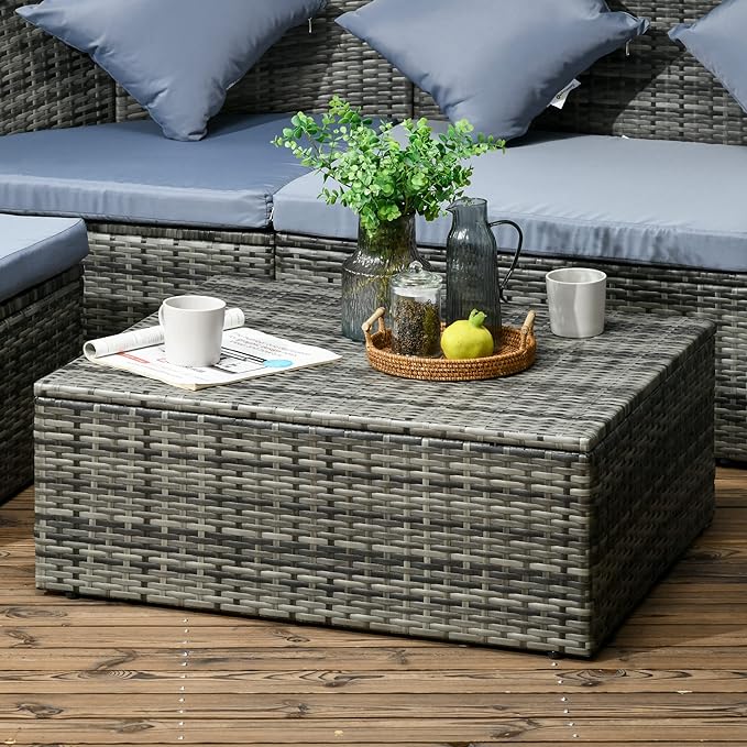 Outsunny 4-Piece Outdoor Rattan Furniture Set, Round Convertible Patio Daybed - Image 6