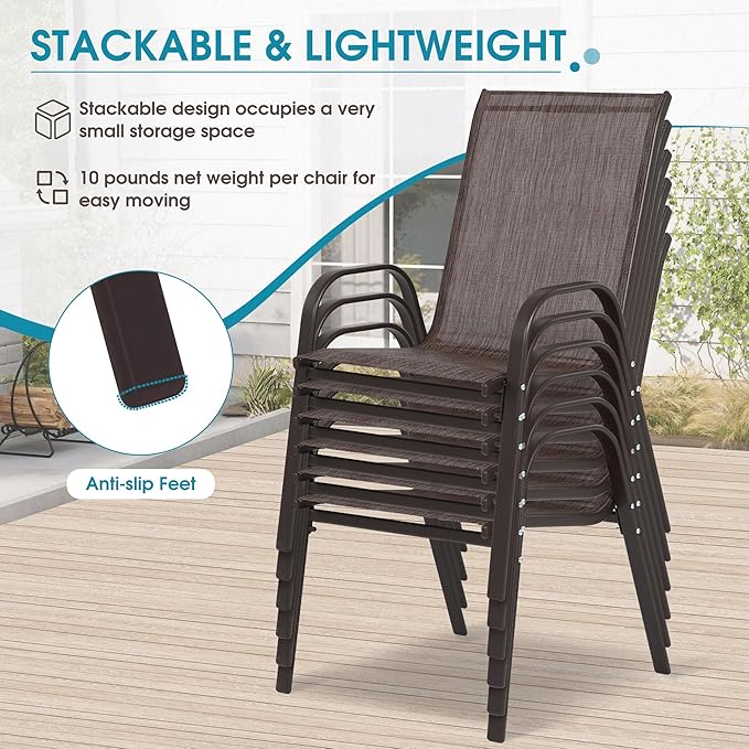 Outdoor Stackable Chairs Set of 6, Stacking Patio Chairs - Image 4