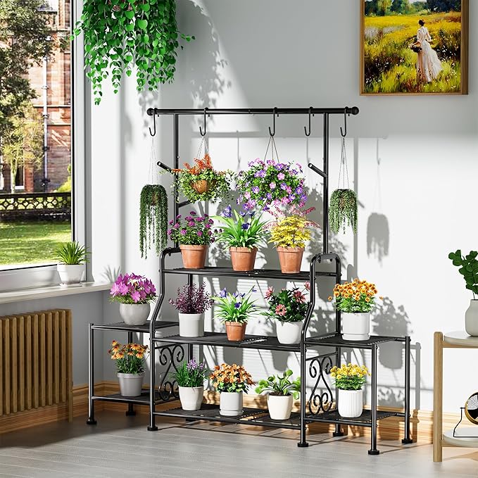 GIOTORENT 3-Tier Tall Metal Plant Stand Indoor Outdoor - Image 2