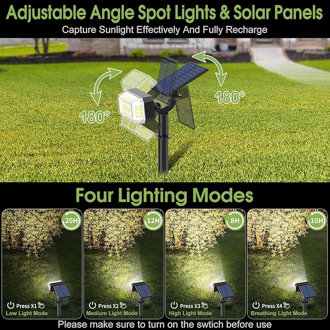 Solar Spot Lights Outdoor, 102 LED Solar Garden Yard Spotlight Waterproof - Image 4