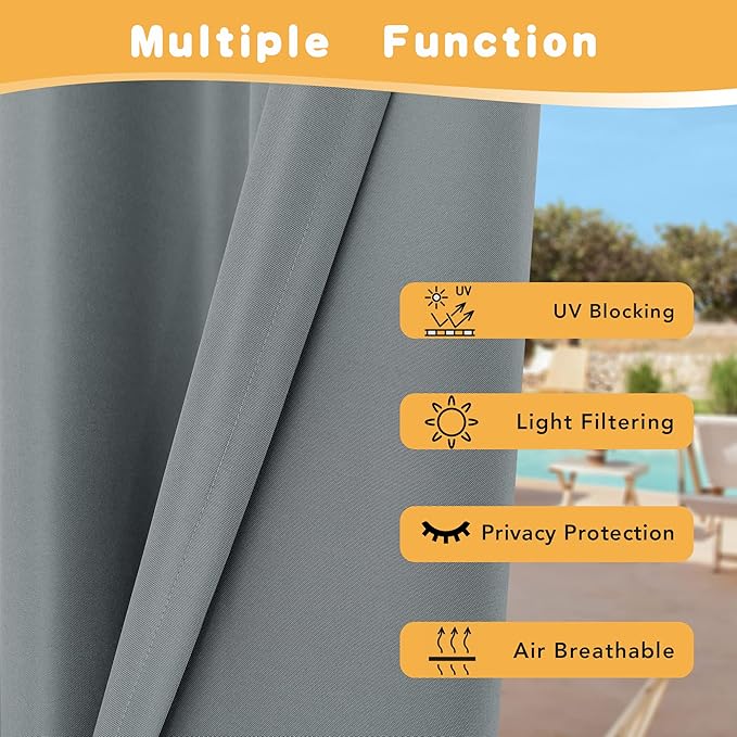 HolidayIdeas Outdoor Curtains for Patio Waterproof, 2 Panels - Image 3
