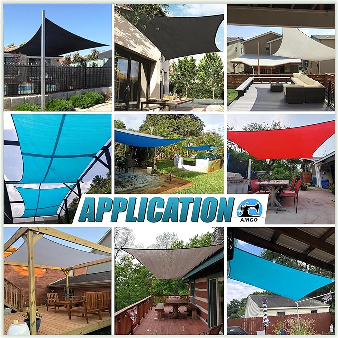 Amgo 14' x 14' x 19.8' Beige Right Triangle Sun Shade Sail UPF50+ Canopy Awning - Image 5