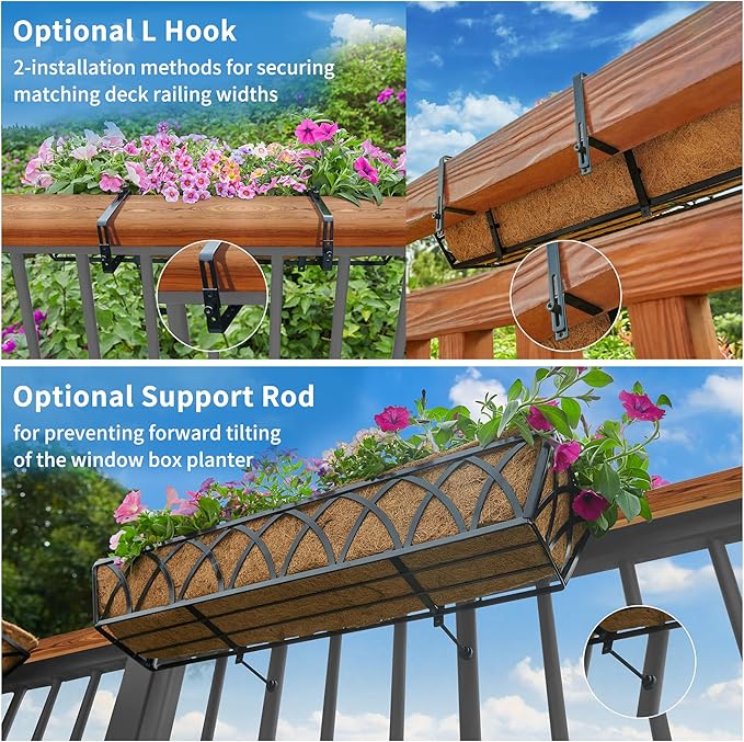 30 Inch Window Deck with Coco Liner, Fence Metal Hanging Flower Planter Window - Image 7