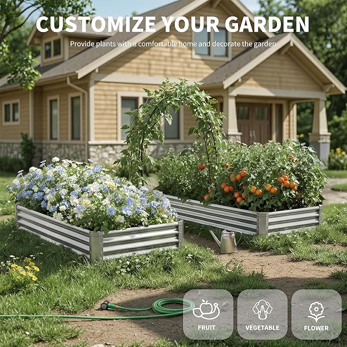 Galvanized Raised Garden Bed, Outdoor Planter Box Metal Patio Kit Planting Bed - Image 2