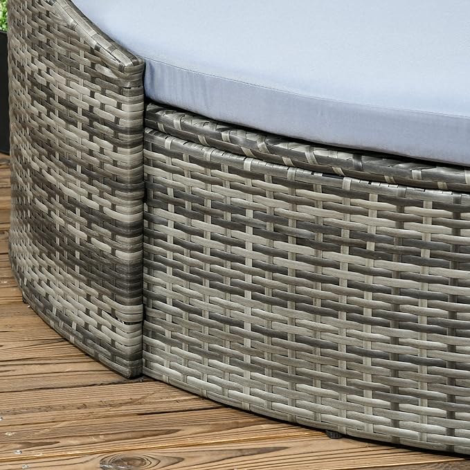 Outsunny 4-Piece Outdoor Rattan Furniture Set, Round Convertible Patio Daybed - Image 8