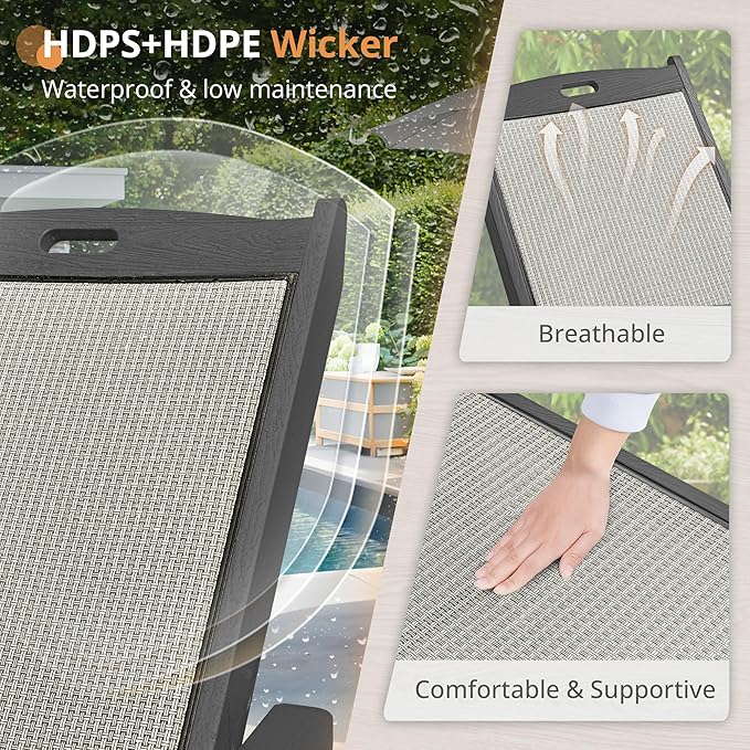 LUE BONA Chaise Lounge Chair Outdoor Set of 4, HDPS and HDPE Wicker Material - Image 4