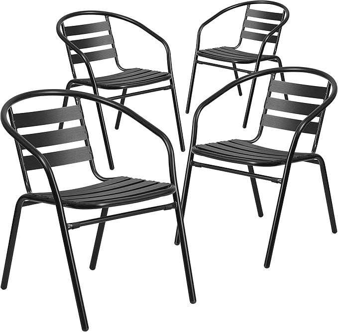 Flash Furniture Aluminum Slat Back Stacking Outdoor Restaurant Chairs, Modern by FlashFurniture