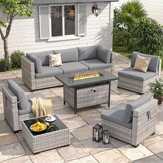 6-Seat Modern Outdoor Wicker Rattan Patio Furniture Set by MASIONBACKYARDS
