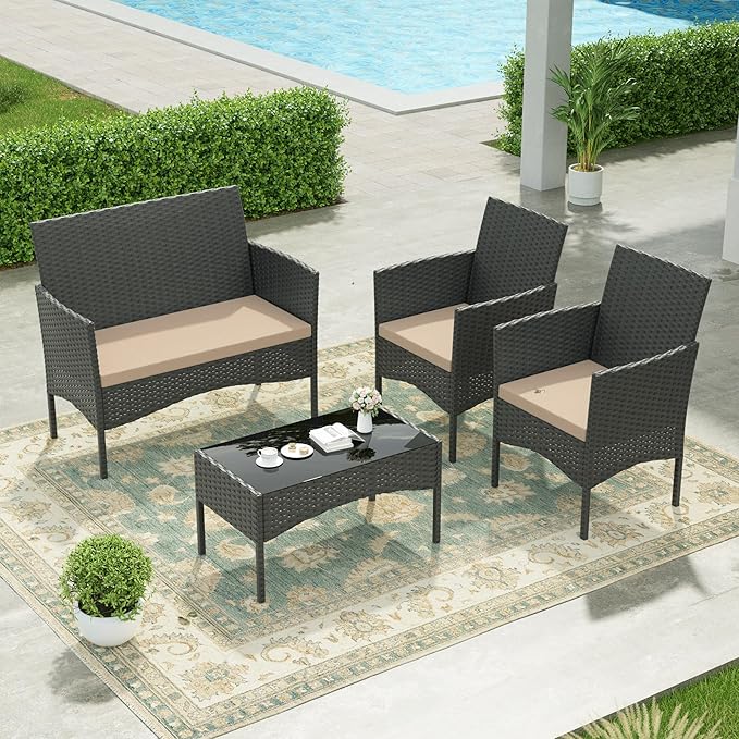Kullavik 4 Pieces Outdoor Patio Furniture Set, PE Wicker Rattan Chairs Garden - Image 7