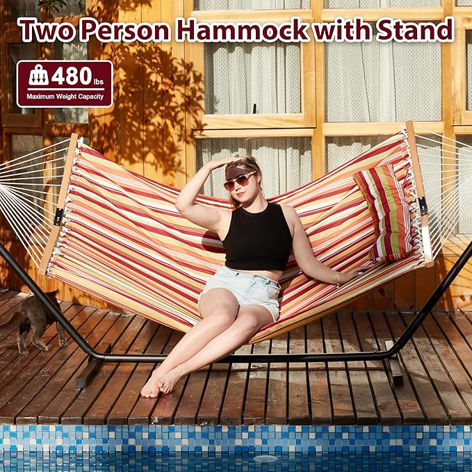 Two Person Hammock with Stand for Outside Heavy Duty, Outdoor Patio Hammock - Image 4