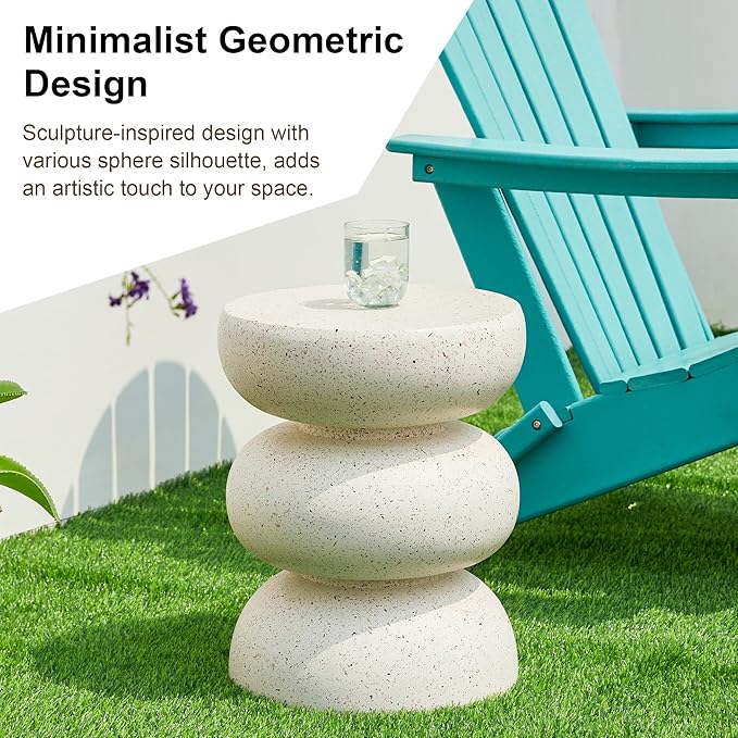 Glitzhome Outdoor Side Table Set of 2, Heavy Duty Indoor Outdoor Round Planter - Image 6