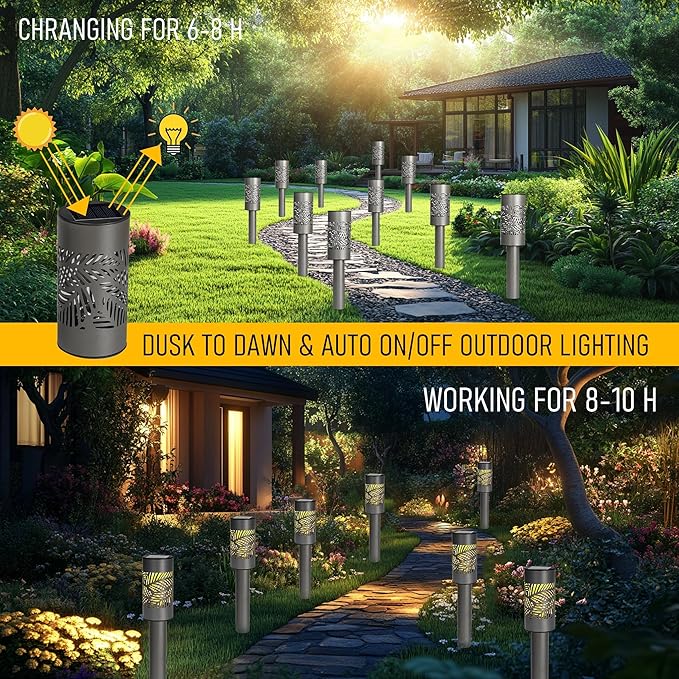 Dazzle Bright Solar Pathway Lights Outdoor, 12 Pack LED Warm White Waterproof - Image 4