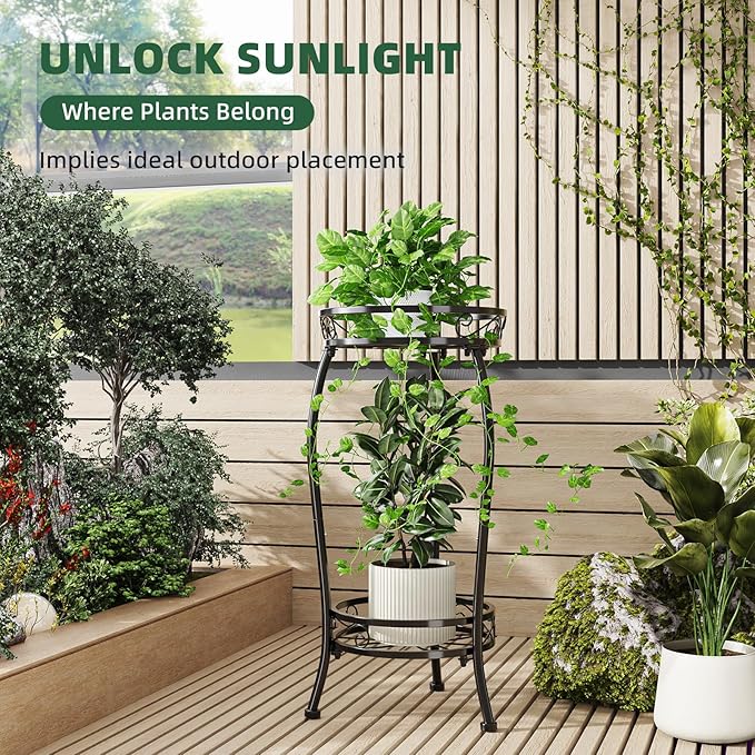 Simple Trending Plant Stand Indoor Outdoor, Tall Round Plant Shelf, 2 Tiers - Image 6