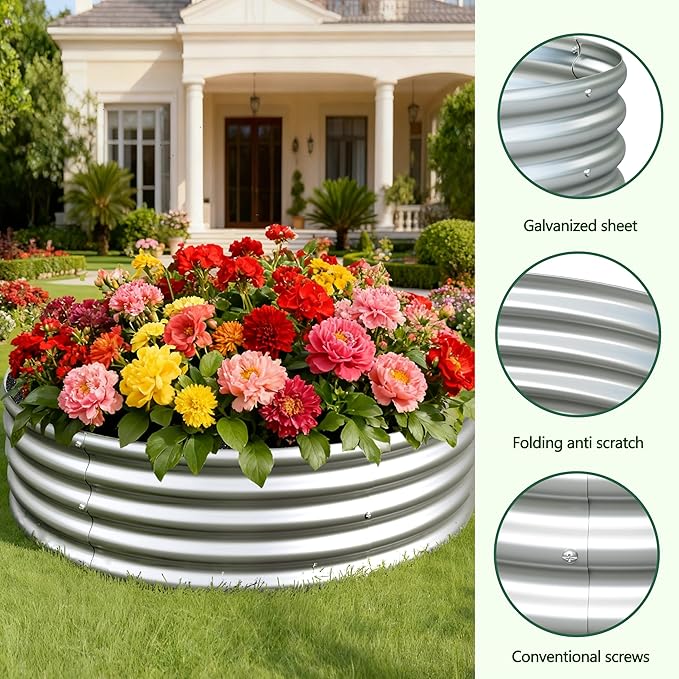 4x4x1ft Galvanized Round Raised Garden Bed, Outdoor Planter Box Metal Patio Kit - Image 3