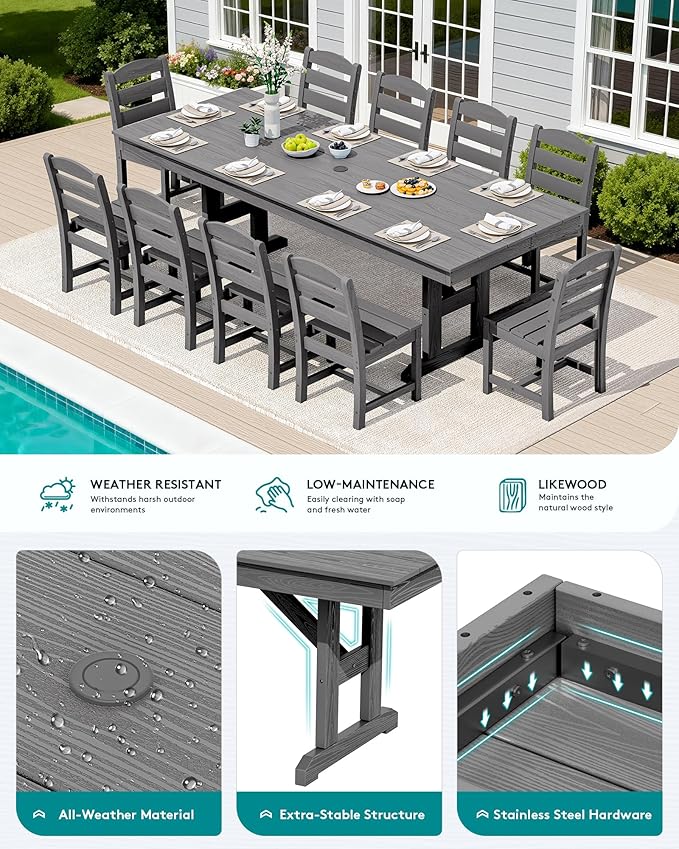 SERWALL Outdoor Dining Table, All Weather HDPE Outdoor Furniture - Image 3