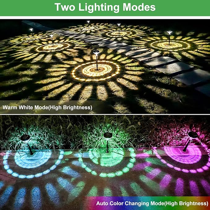 Nupostai Bright Solar Pathway Lights 2 Pack, Color Changing + Warm White LED - Image 2
