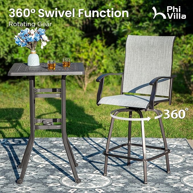 PHI VILLA Outdoor Swivel Patio Bar Stools Set of 6, 30 Inch Bar Height Tall - Image 5