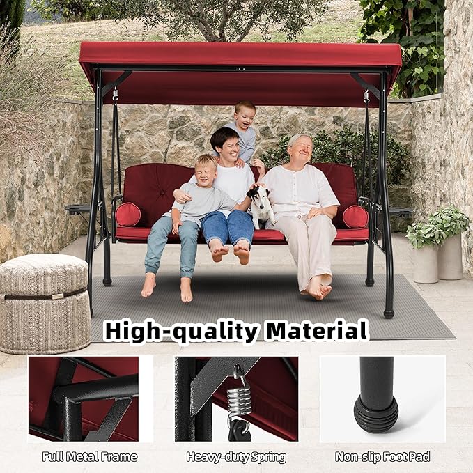 HOMREST 3 Seat Outdoor Porch Swing - Image 3