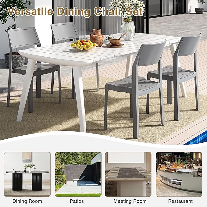VECELO 4 Pack Stackable Dining Chairs, Plastic Patio Chairs - Image 7