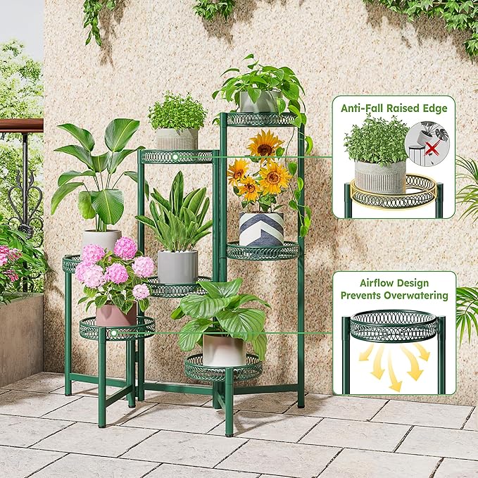7 Tier Metal Corner Plant Stand Indoor Outdoor, Folding Tall Plant Rack - Image 4