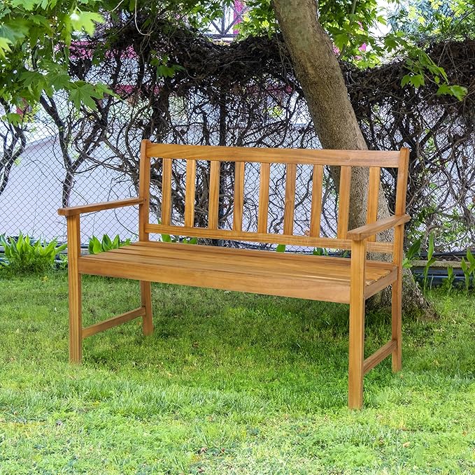 Tangkula Outdoor Acacia Wood Bench, 2-Person Garden Bench - Image 2