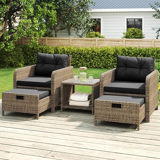 LHBcraft Outdoor Furniture 5 Piece Patio Conversation Set, PE Rattan Patio Set - Image 2