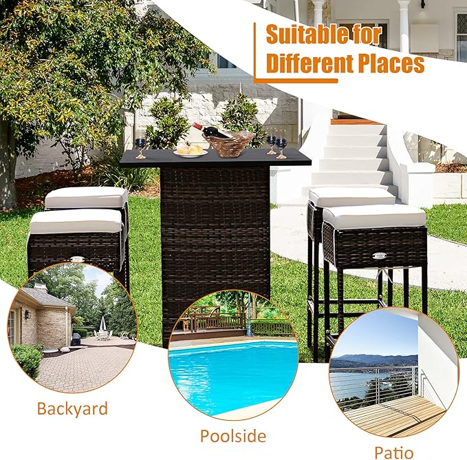 Tangkula 5 Piece Outdoor Rattan Bar Set, Patio Bar Furniture - Image 9