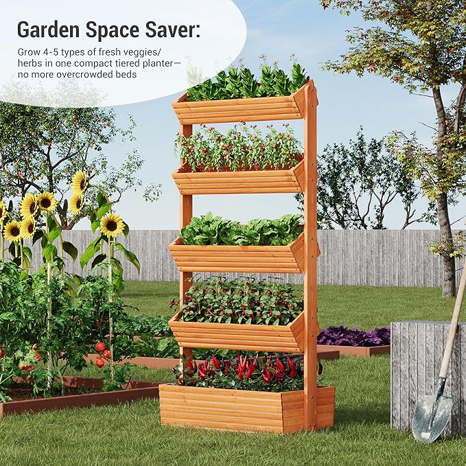 Vertical Wooden Raised Garden Bed Planters Wood Planter Kit Plant Stand Flower - Image 4