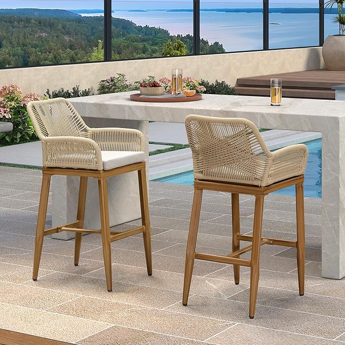 PURPLE LEAF Outdoor 29" Bar Stools Set of 2, Boho Patio Bar Height Chair - Image 2