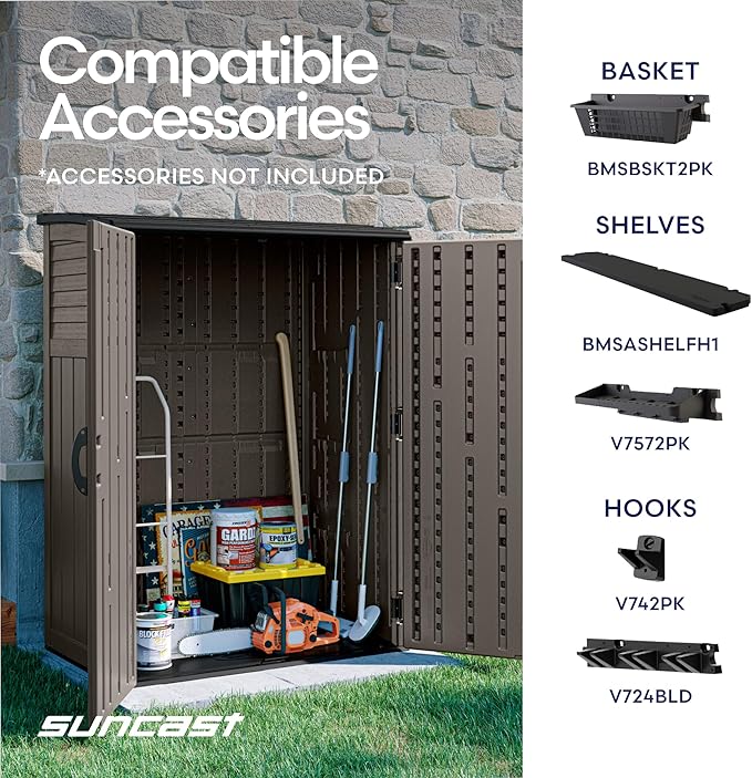 Suncast Outdoor Storage Cabinet Waterproof Resin Vertical Outdoor Storage Shed - Image 8