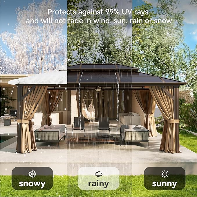 Aoxun 12'x16' Hardtop Gazebo, Aluminum Frame Permanent Pavilion - Image 7