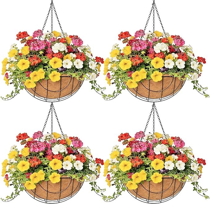4 Pack 14 Inch Hanging Baskets for Plants Outdoor Metal Hanging Planter Hanging by Qusuxi